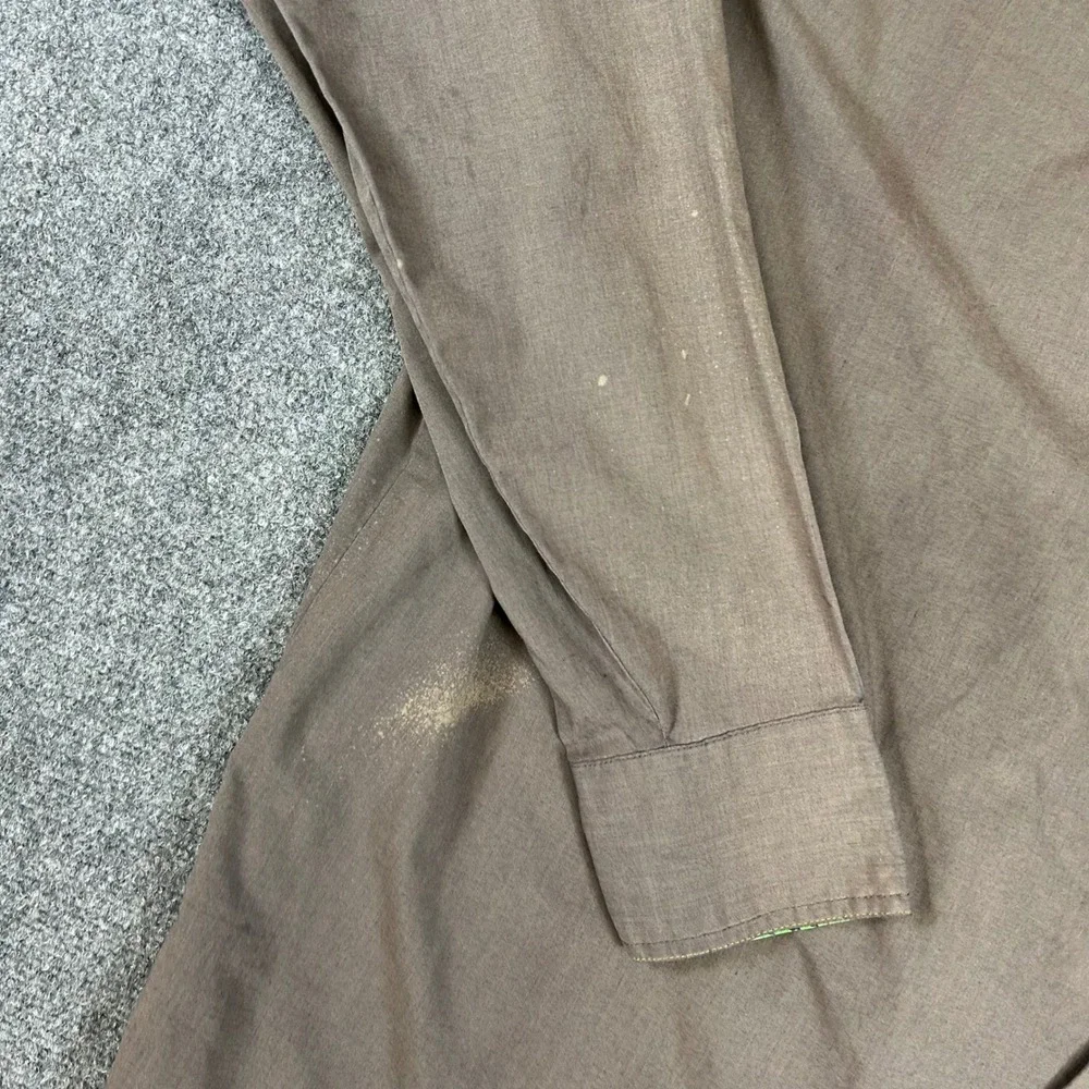 Vintage Split Mens Long Sleeve‎ Button Down Shirt Brown Green Trim Skater Large